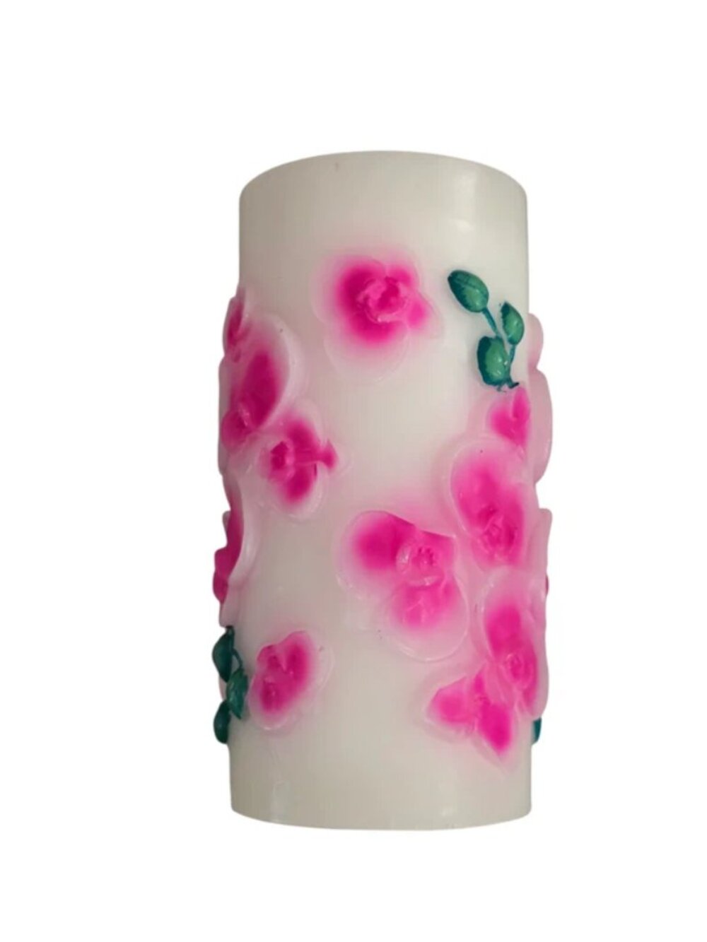 Ashland Unscented White Pillar 6" x 3" Wax Candle w. Carved Flowers NEW